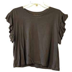 NEW For the Republic Flutter Sleeve Crew Neck Top S Boxy Oversized Black